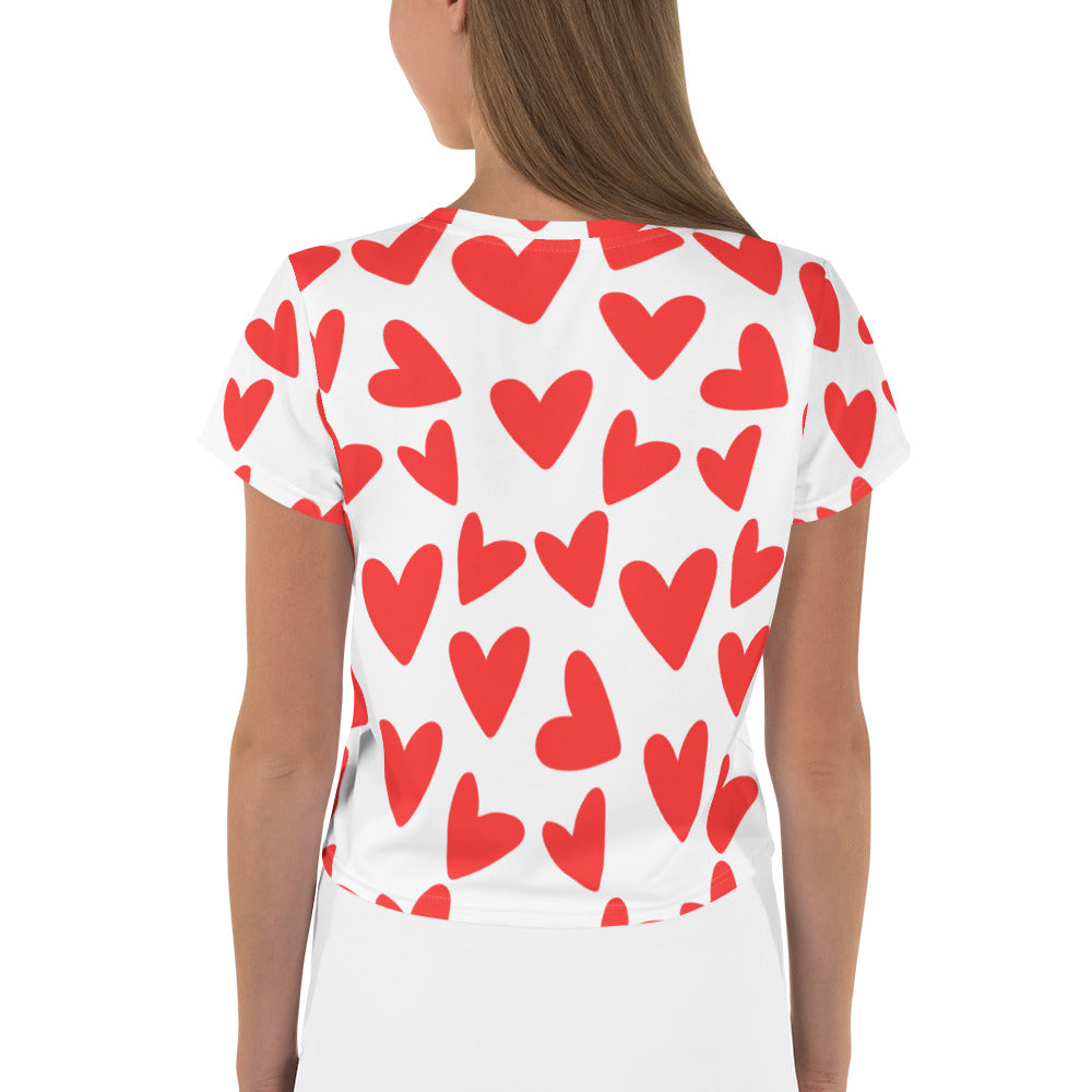 All-Over Red Heart Print Crop Tee