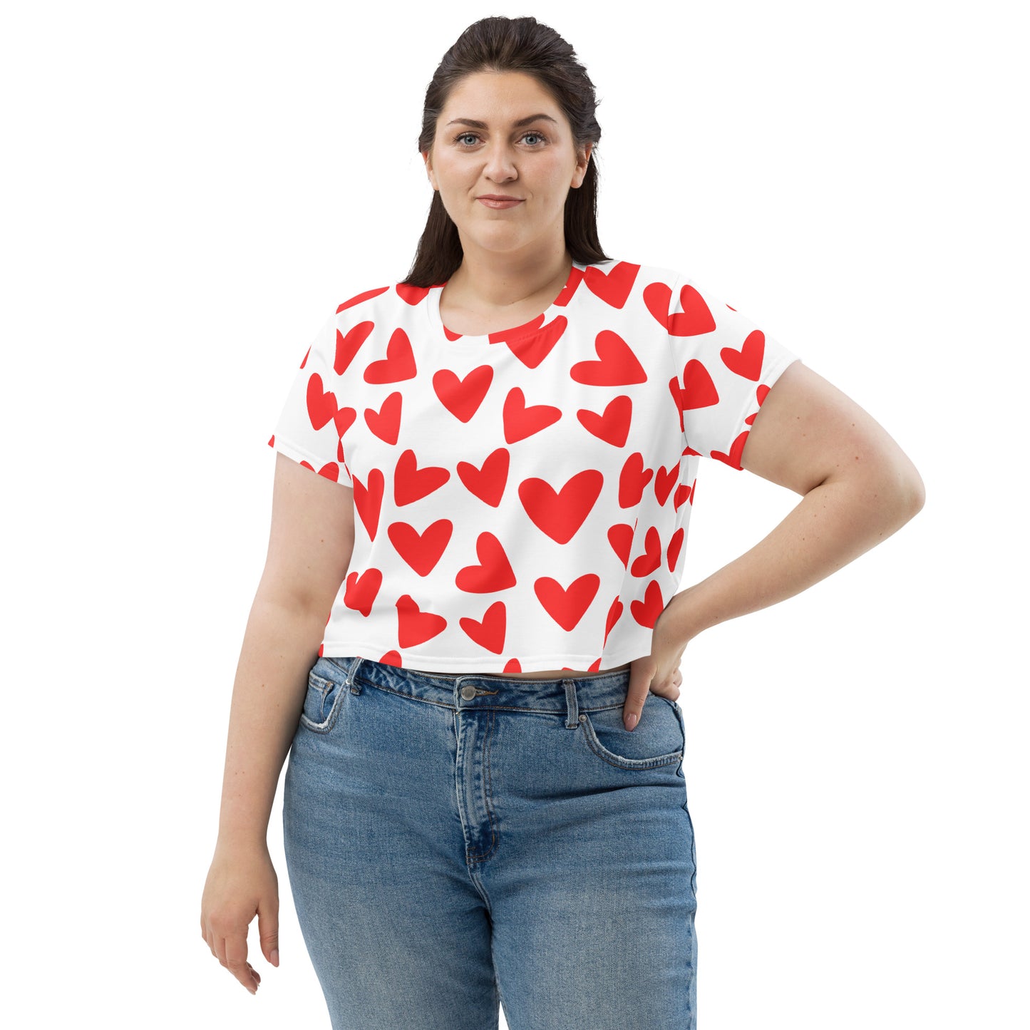 All-Over Red Heart Print Crop Tee