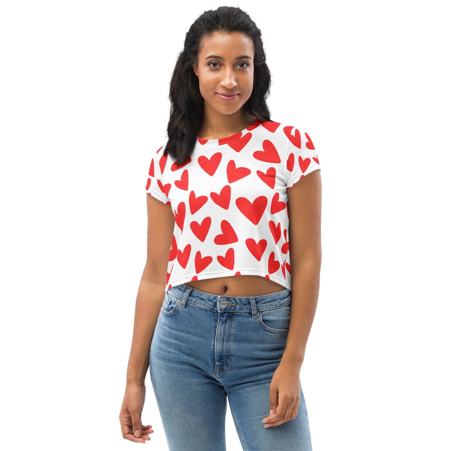 All-Over Red Heart Print Crop Tee