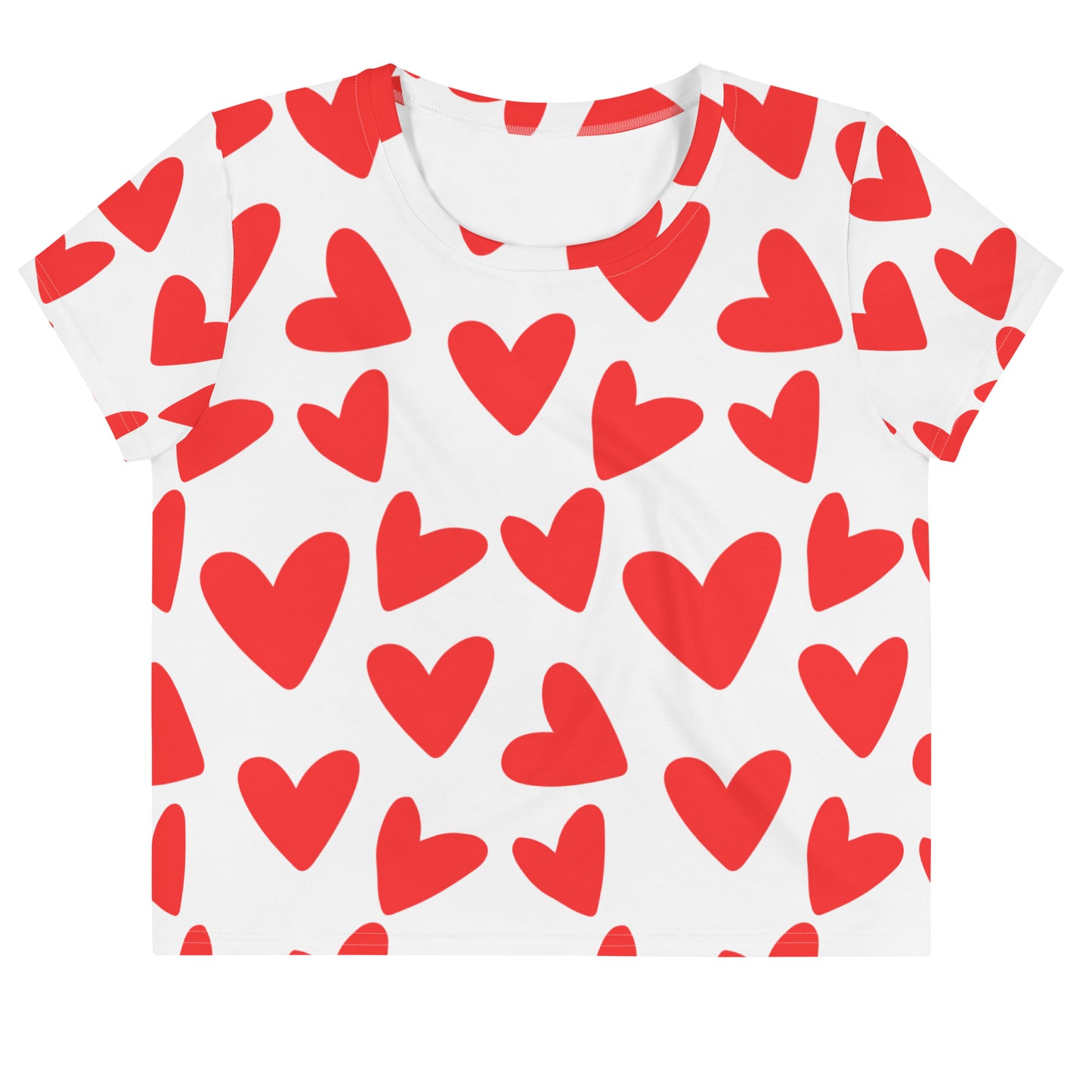 All-Over Red Heart Print Crop Tee