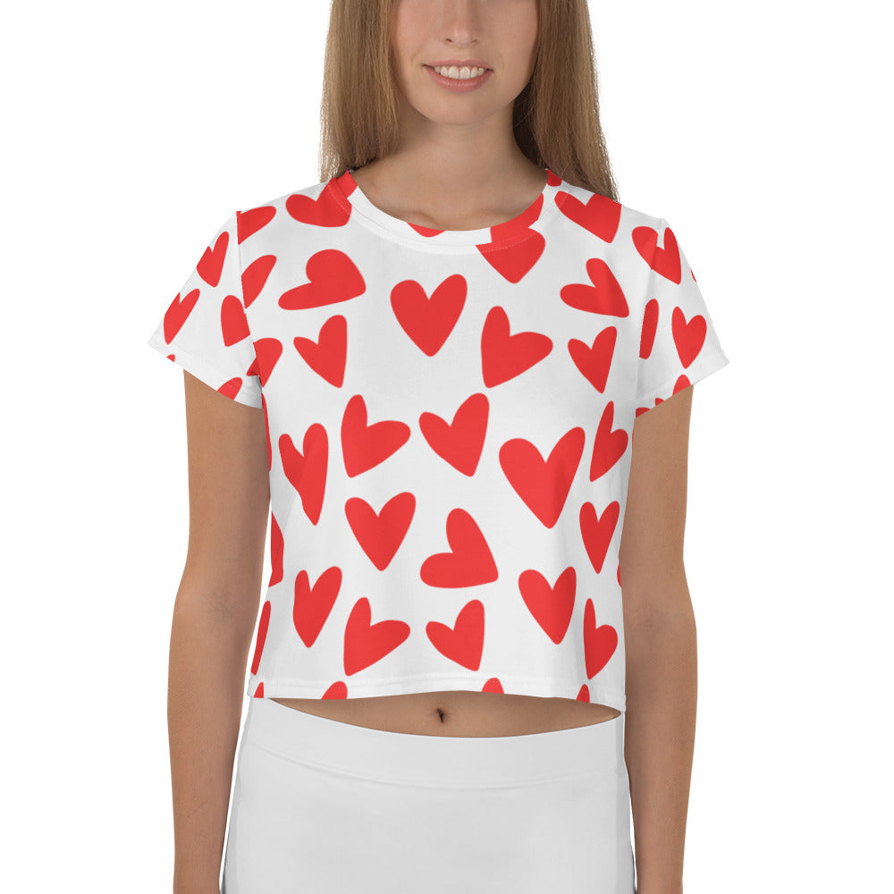 All-Over Red Heart Print Crop Tee