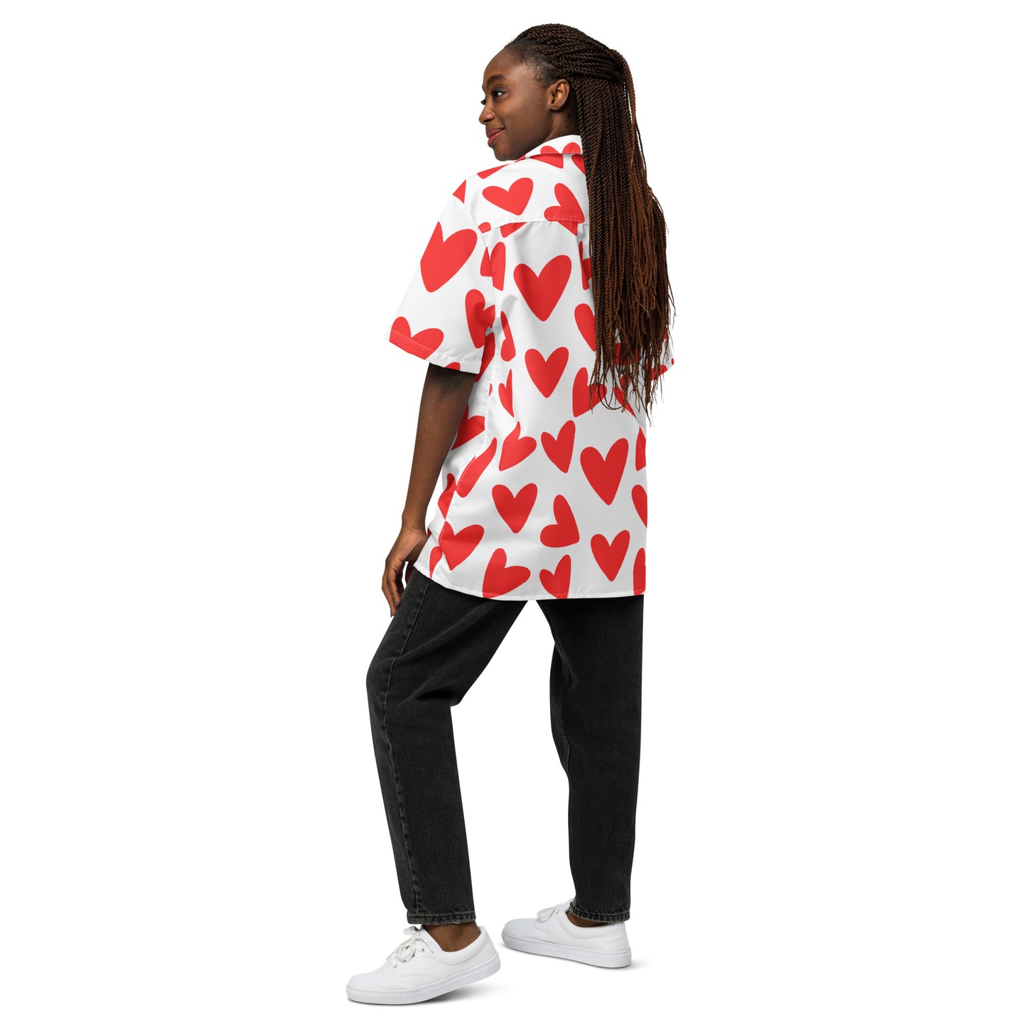 All-over Red Heart Unisex button shirt