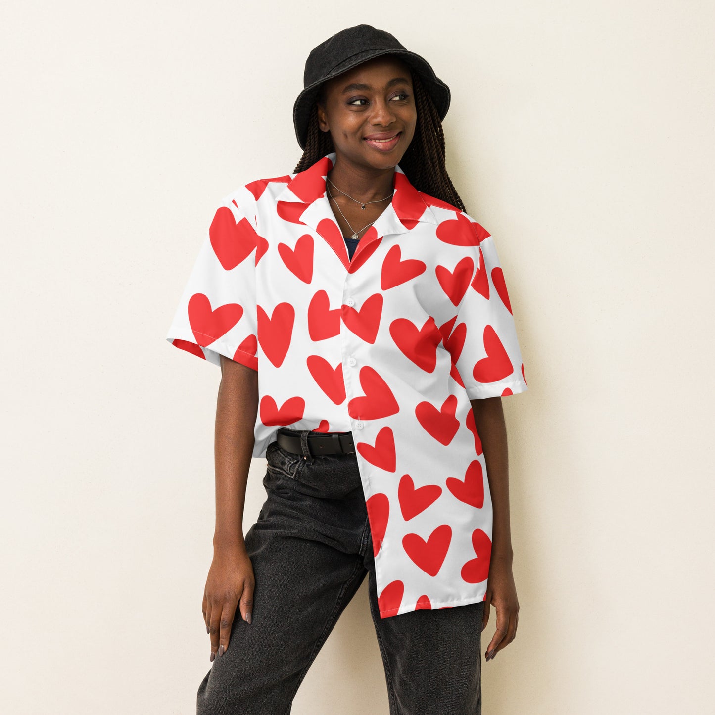 All-over Red Heart Unisex button shirt