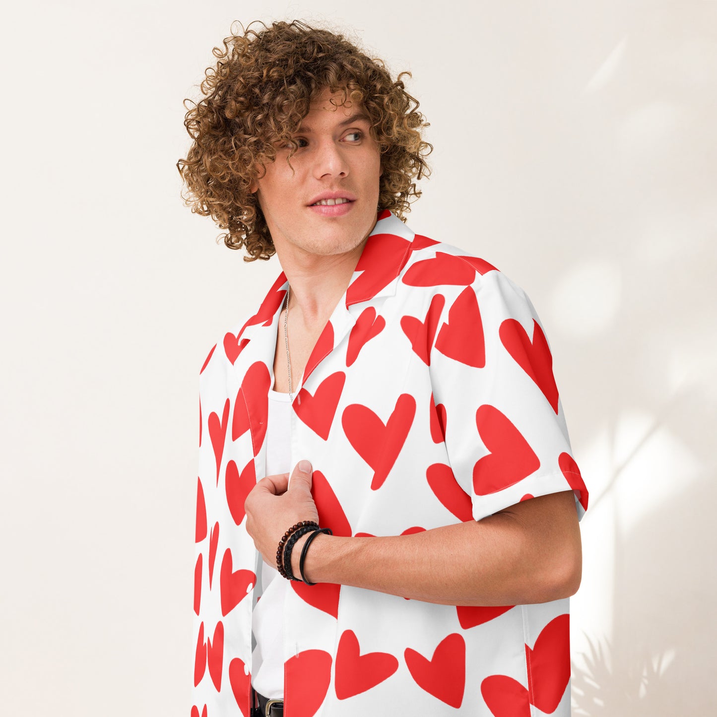 All-over Red Heart Unisex button shirt