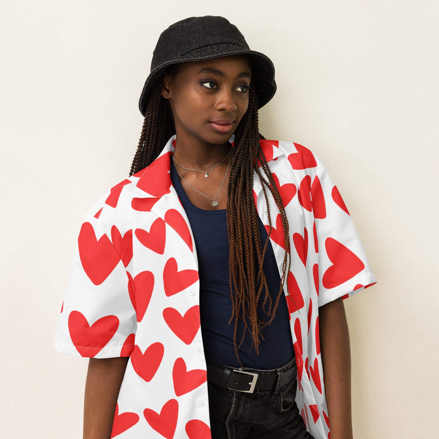 All-over Red Heart Unisex button shirt