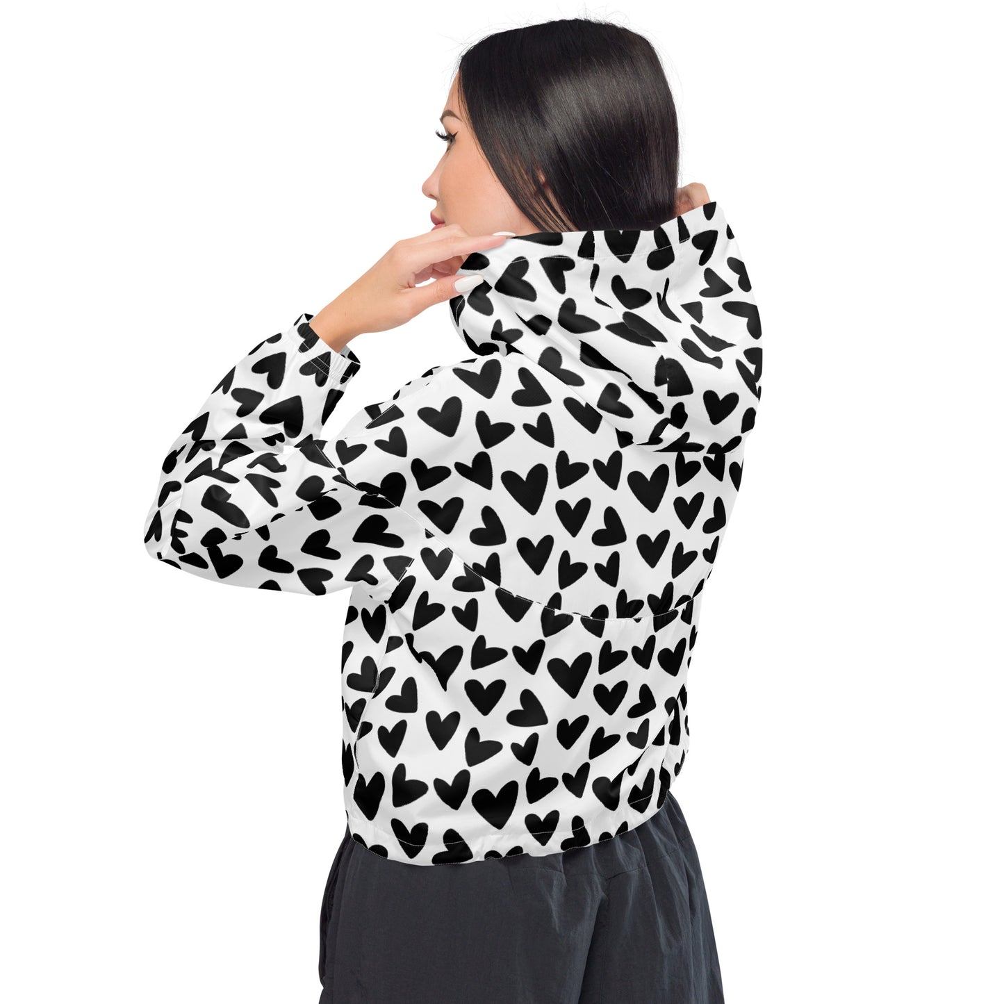 Black & White Heart cropped windbreaker