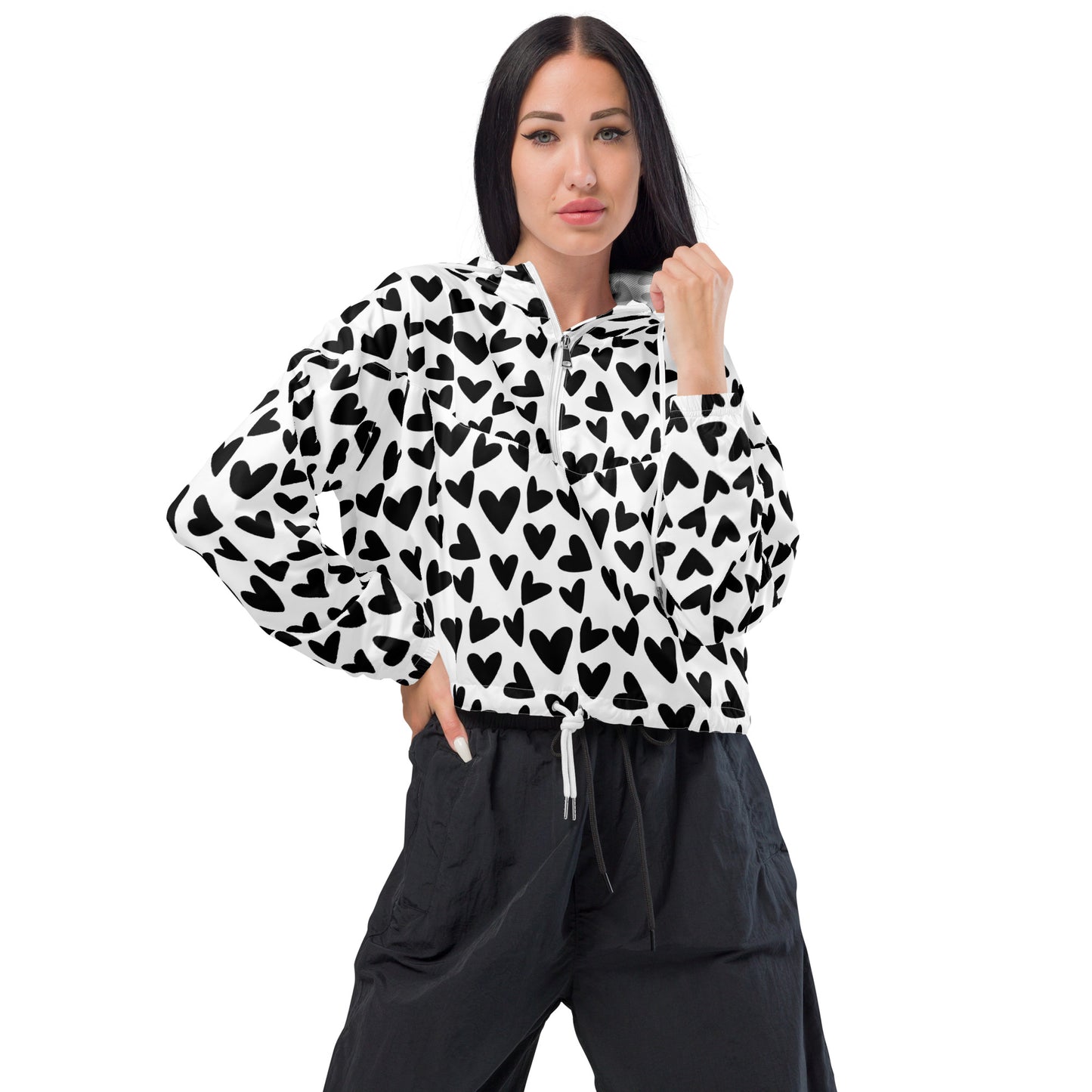 Black & White Heart cropped windbreaker